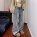 Glitter Star Embroidered Wide-Leg Jeans For Women – High Waist Straight Denim Pants With Rhinestone Details, Winter Edition (Regular & Fleece-Lined)_ecoleips.com
