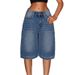 Women's Washed Straight Leg Denim Shorts - Loose Fit Wide Leg Mid-Length Casual Summer Shorts_ecoleips.com