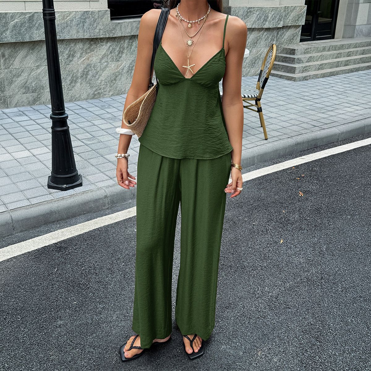 DiYun European American Vacation Style Hot Girl Camisole T-Shirt And Pants Set Women's Clothing 2026 Summer_ecoleips.com