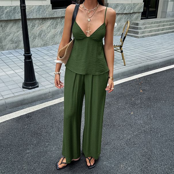 DiYun European American Vacation Style Hot Girl Camisole T-Shirt And Pants Set Women's Clothing 2026 Summer_ecoleips.com