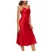 Women's Sleeveless Spaghetti Strap Satin Dress Cowl Neck Midi Elegant Dress for Cocktail Party Beach Party_ecoleips.com