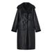 Women's Longline Faux Leather Belted Coat – Elegant Oversized Pu Trench With Fur-Lined Collar (Black, Sizes S-L)_ecoleips.com
