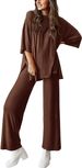 Women's Fashion Casual Round Neck Loose T-shirt Side Pocket Pants Set_ecoleips.com