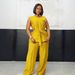 Women's Clothing Commuter Casual Round Neck Tie Sleeveless Cardigan Vest Wide Leg Pants Two Piece Set_ecoleips.com