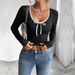 Voya Women's Fashion Simple Style Versatile T-shirt For Spring And Summer Slim Fit Short Style Sexy Contrasting Color Top_ecoleips.com