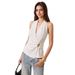 Style Satin V-neck Slim Fit Tie Sleeveless Shirt For Women Summer Elegant French Off-shoulder Waist-cinching Commuter_ecoleips.com