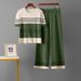 Women's Cross Border round Neck Knit Set Jacquard Loose Sweater Elegant Top Casual Sports Wide Leg Pants for Spring Summer_ecoleips.com