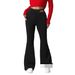 Women's Clothing Leather Label Fleece High Waist Flared Leg Pants With Shearling Fleece Lining - Stretchy, Warm & Slim Fit Winter Trousers_ecoleips.com