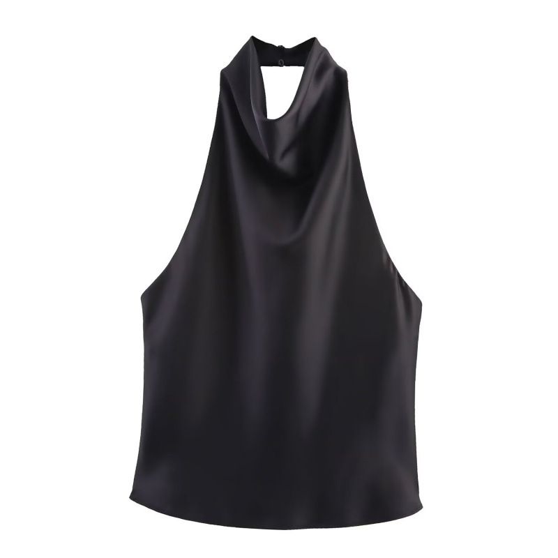 Aria Basics Aria Basics Cross-border European And American Women's Fashion INS Popular Trendy Silk Satin Halter Neck Tank Top_ecoleips.com