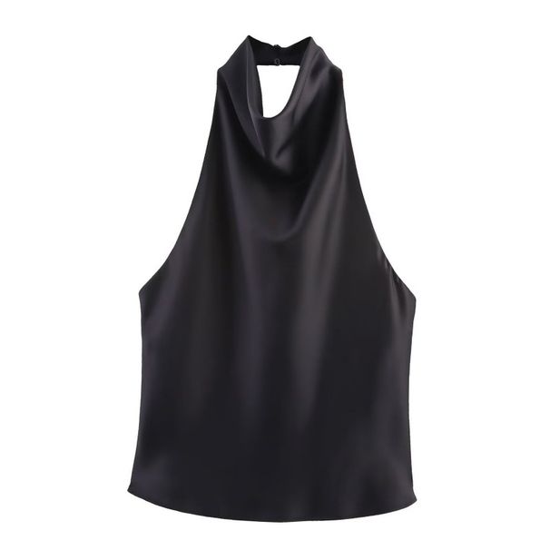 Aria Basics Aria Basics Cross-border European And American Women's Fashion INS Popular Trendy Silk Satin Halter Neck Tank Top_ecoleips.com