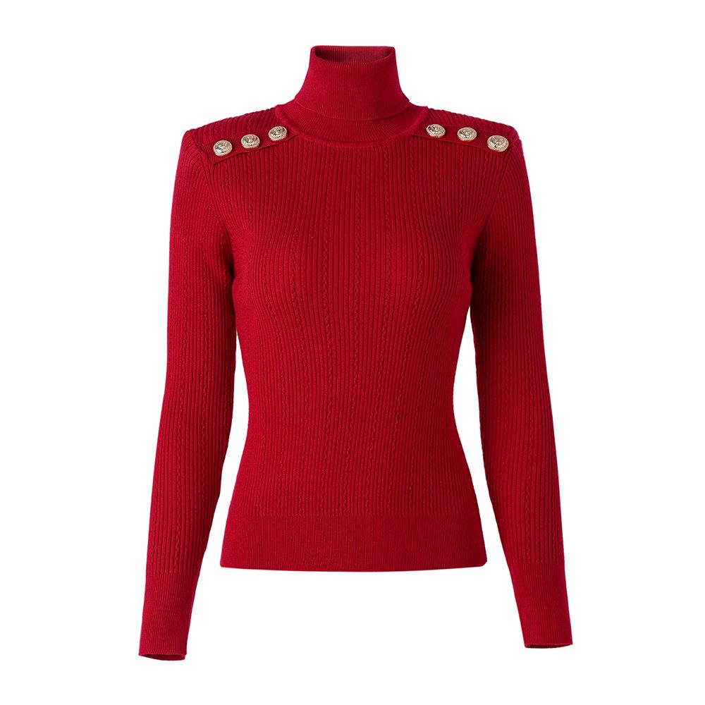 Women's Clothing New Autumn And Winter Bright Red Turtleneck Knitted Top With Wool Slim Fit Elastic Sweater_ecoleips.com