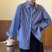 Women's Blue Striped French Style Shirt Loose Fit Versatile Top Sun Protection Elegant Fashion Spring/Autumn Regular Size_ecoleips.com
