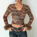 Women's Slim Fit Cropped V-Neck Yarn-Dyed T-Shirt – European & American Style Casual Top (S/M/L, Polychrome)_ecoleips.com