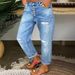 2025 European And American Cross-Border New Blue Ripped Jeans Women's Loose Washed Straight Casual Long Pants In Stock_ecoleips.com