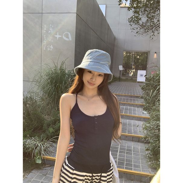 Solid Color Camisole For Women, Summer Outerwear, Sexy Style, Backless, Slimming Design, Niche, Fitted Sleeveless Top_ecoleips.com