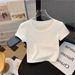 Women's Clothing Pure Cotton Short Sleeve T-Shirt White Round Neck Slim Fit Exposed Belly Button Top Straight Shoulder New Summer Style_ecoleips.com