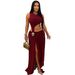 Women's Sexy High-Slit Bodycon Dress – Sleeveless Crop Top & Side Slit Elegant Midi Dress (Black/Burgundy/Brown, S-Xxl)_ecoleips.com