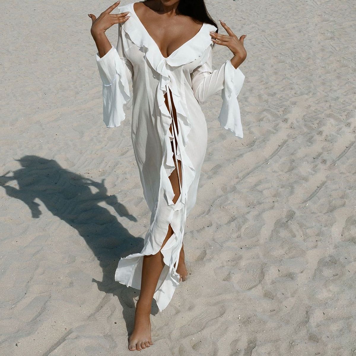 Women's Clothing New Long Sleeved Lace Cardigan Beach Bikini_ecoleips.com