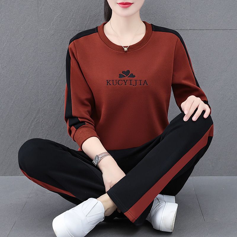 Women's Printed Round Neck Sportswear Set - Slim Fit Long Sleeve Hoodie & Jogger Pants For Running, Casual & Workout_ecoleips.com