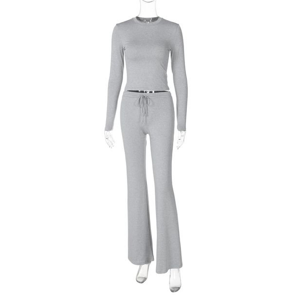 Women's Fashion 2024 Autumn Winter New Fashionable Crop Top Long Sleeve Slim Fit Tie Flared Pants Sports Set_ecoleips.com