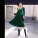 Autumn And Winter New Solid Color Outer Wear Long-sleeved Dress Commuter V-neck Pleated High-waisted Long Dress Women_ecoleips.com
