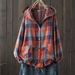 Hooded Double Cotton Yarn Plaid Shirt Plus Size Literary Vintage Casual Cardigan Top Jacket Wholesale_ecoleips.com