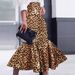 Leopard Print Fishtail Midi Skirt – Elegant Bodycon Skirt With Slimming Ruched Waist For Women (Brown, S-XXL)_ecoleips.com