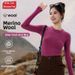 Women's Tencel Merino Wool Base Layer Long Sleeve Round Neck Warm Thumb Buckle Yoga Suit Inner Thin Top_ecoleips.com