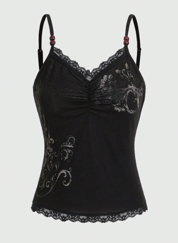 European American Style Women's Camisole Lace Trim Leopard Print Color Block Patchwork Slim Vest Y2K Sexy Hot Girl Inner Layer Top_ecoleips.com
