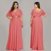 Women's Clothing New Fat Sister Bridesmaid Dress Wedding Annual Meeting Chiffon V Neck Banquet Long Dress_ecoleips.com