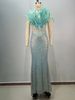 Women's Clothing Sequins Fashion Three Dimensional Feather Beading Diamond Hip Wrapped Blue Slim Sleeveless Evening Dress_ecoleips.com