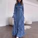Elegant High Waist Flare Sleeve Lace Trim Dress - Fall Women's Office & Party Flowy Midi Dress With Round Neck, Stretchy Polyester, Wrinkle-Free_ecoleips.com