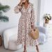 2026 Spring/Summer European And American Elegant Floral Cross V-Neck Waist-Cinching Ruffle Long Dress Independent_ecoleips.com