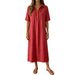 Loose And Casual Lapel Short-Sleeved Solid-Color Cotton And Linen Dress For Summer 2026_ecoleips.com