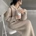 Korean-Style Mid-Length Hooded Knit Dress For Women, Perfect For Autumn/Winter. Loose Fit With Slimming Effect, Paired W_ecoleips.com
