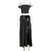 Women's Clothing Summer Sexy One Shoulder Crop Top And Gathered Skirt Set For Women With Slit For Formal & Casual For Women_ecoleips.com