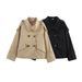 Women’s Clothing New Retro Lapel Design Double Breasted Loose Versatile Long Sleeved Short Windbreaker Jacket_ecoleips.com
