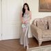Sexy Elegant Fashion 2025 Summer New Design Silver Satin Top And Skirt Two-Piece Set For Women_ecoleips.com