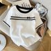Women's Clothing Short Sleeved Round Neck Contrast Color T Shirt Top Sweater_ecoleips.com