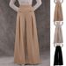 Elegant High-Waisted Wide Leg Pants For Women - Comfortable Office & Casual Stretch Polyester Trousers With Button Detail (Black, Beige, Khaki)_ecoleips.com