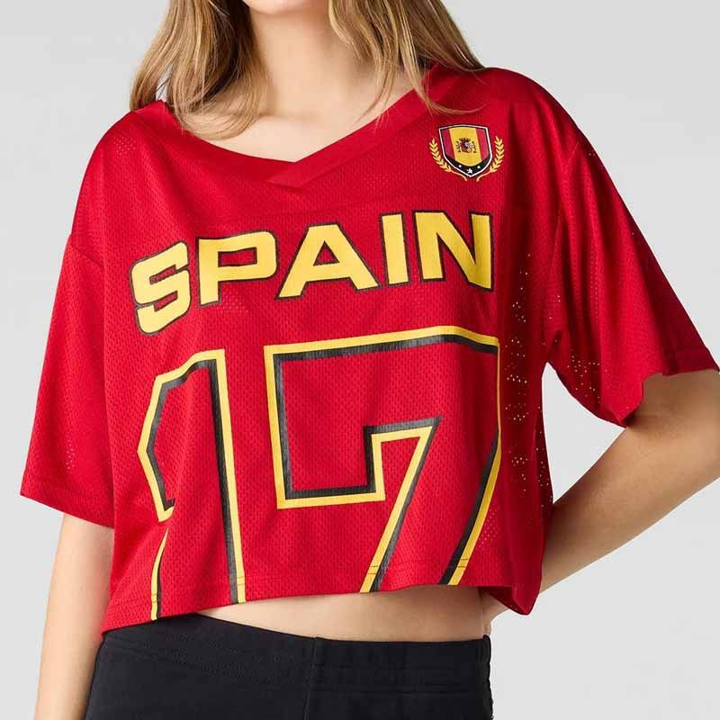Summer Women's Short Sleeve Crop Top Loose Fit World Cup Jersey Country Letter Print Instagram Style_ecoleips.com