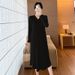 Autumn New Knitted Loose V-Neck Versatile Maternity Sweater Nursing Dress_ecoleips.com