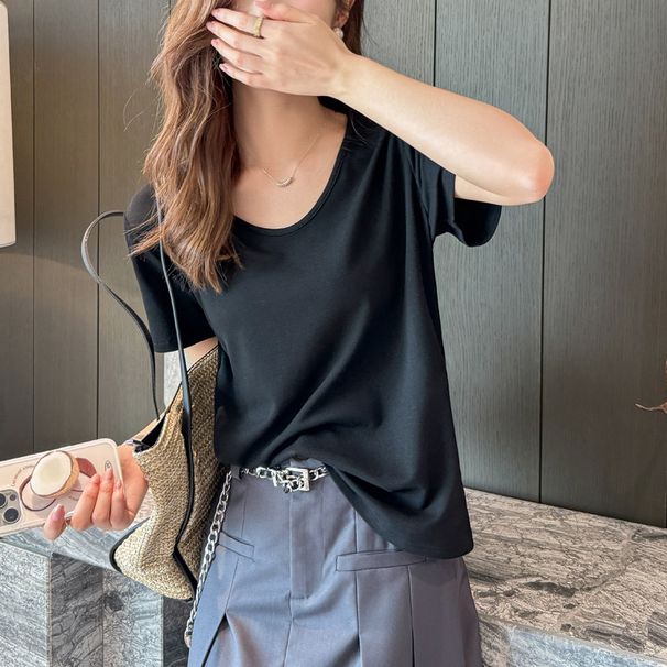 2026 New Loose V-Neck Short-Sleeve For Women, Summer Plus Size Tee With A High-End Feel, Tummy-Covering T-Shirt_ecoleips.com