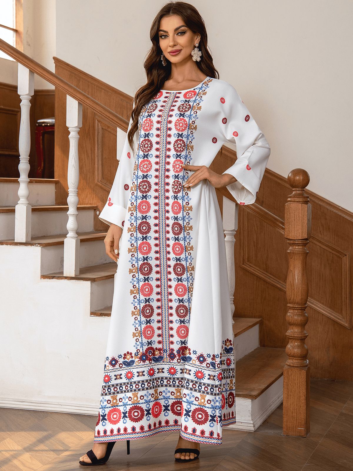 Muslim Robe Ethnic Long Skirt Printed Gilded Beaded Elegant Women's Robe_ecoleips.com