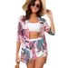 "Women's Swimwear Set With Printed Cover-Up - Comfortable Polyester Bikini & Shorts For Beach Vacation Pool Party_ecoleips.com