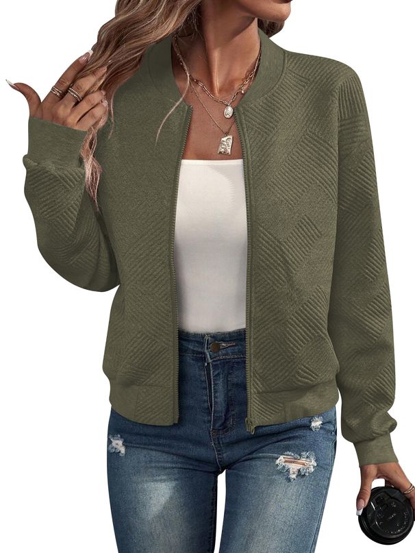 Women's Clothing new solid color zipper jacket baseball collar casual jacket_ecoleips.com