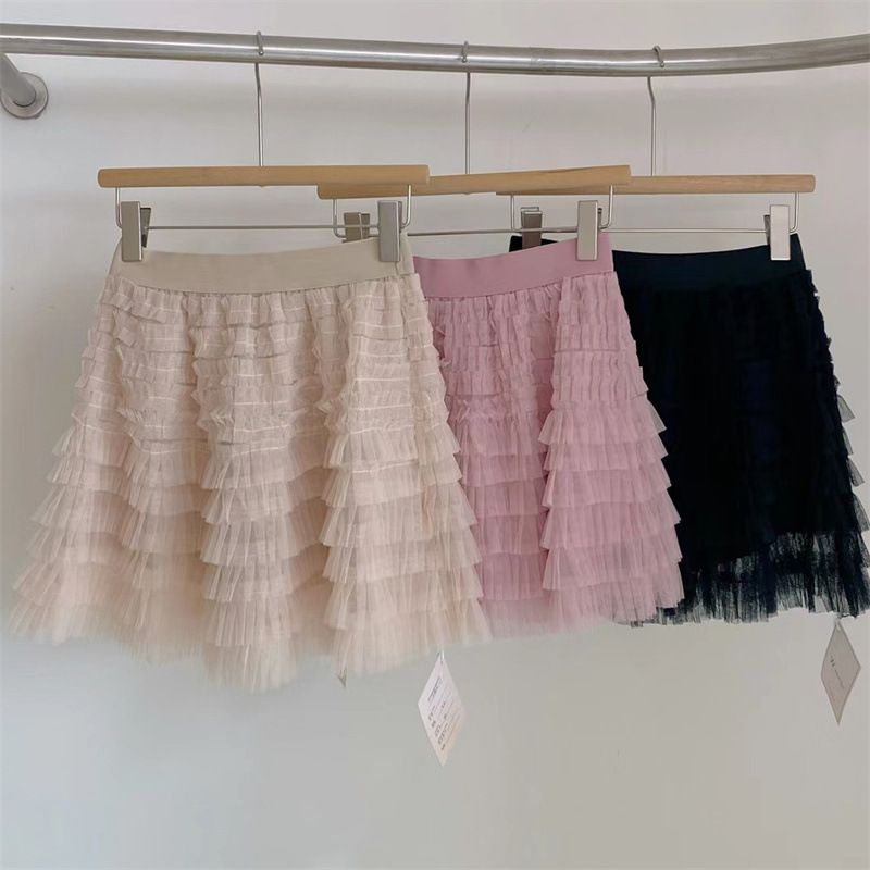 2025 Four Seasons Multi-layer Cake Short Half Women's Skirt Sweet Korean Style Patchwork Versatile_ecoleips.com