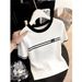 Women's Black White Color Block Splicing Round Neck Short Sleeve Knit Top Summer New Arrival_ecoleips.com