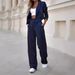 European And American Style Women's Temperament Casual Striped Suit with Short Lapel And Straight Pants for 2024_ecoleips.com