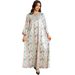Elegant Muslim Jalabiya Dress – Modest Long Sleeve Maxi Dress With Floral Print & Crystal Embroidery, Fashion (Light Pink, S-Xxl)_ecoleips.com